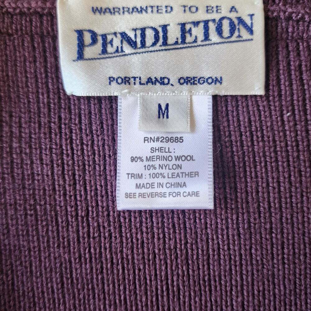 Pendleton Size Medium Merino Wool Leather Trim Full Zip Mock Neck Sweater - Picture 4 of 8